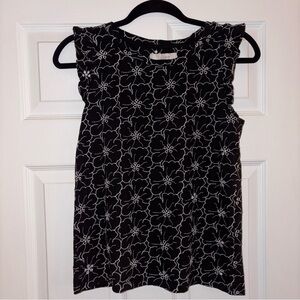 LOFT Black and White Floral Blouse